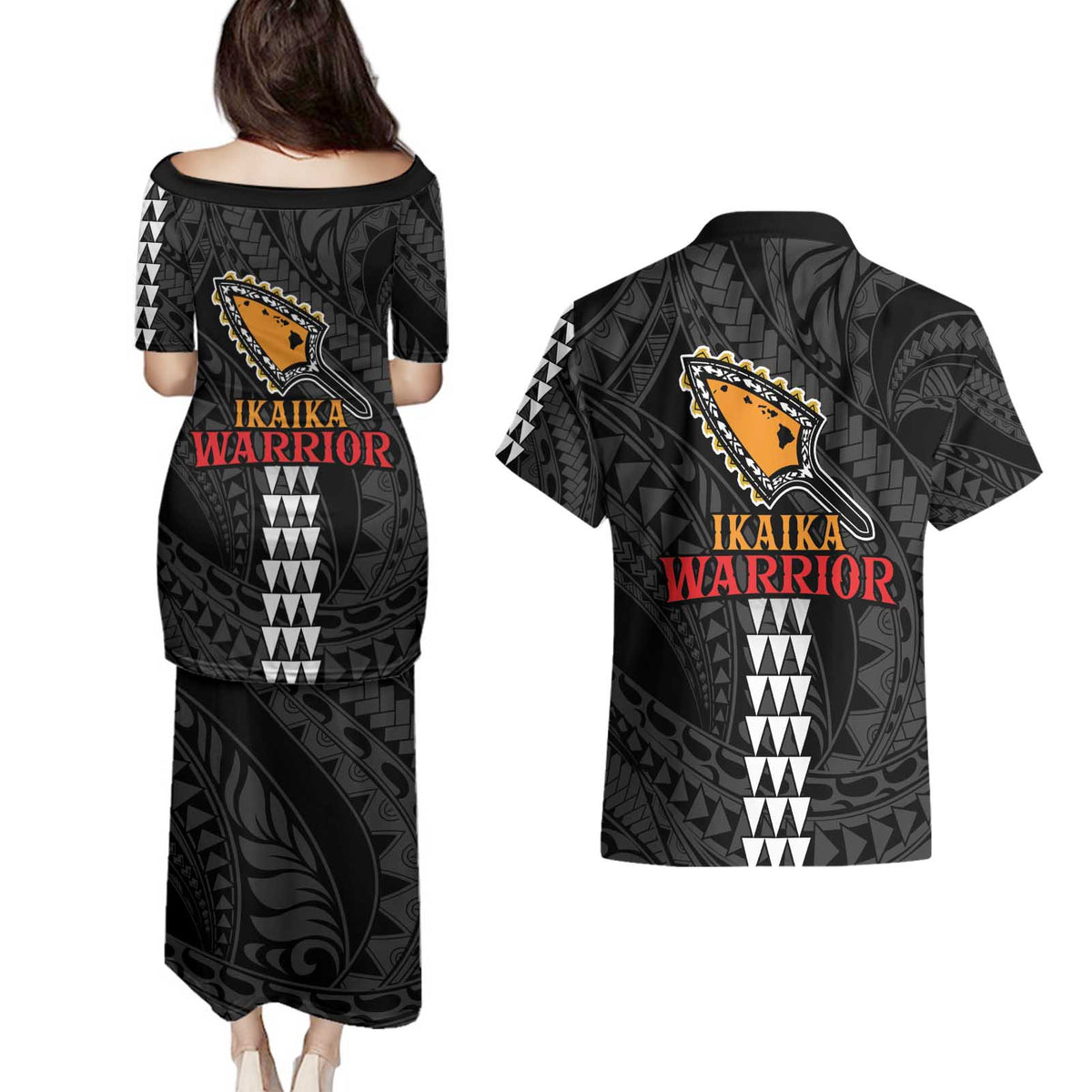 Aloha Spirit Ikaika Warrior Helmet Couples Matching Puletasi and Hawaiian Shirt
