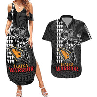 Aloha Spirit Ikaika Warrior Helmet Couples Matching Summer Maxi Dress and Hawaiian Shirt LT9 Black - Polynesian Pride