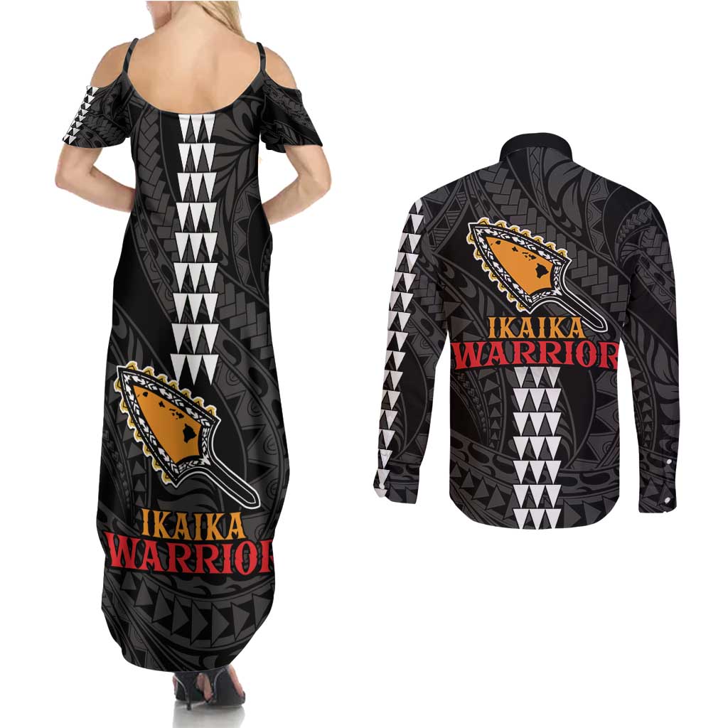Aloha Spirit Ikaika Warrior Helmet Couples Matching Summer Maxi Dress and Long Sleeve Button Shirt