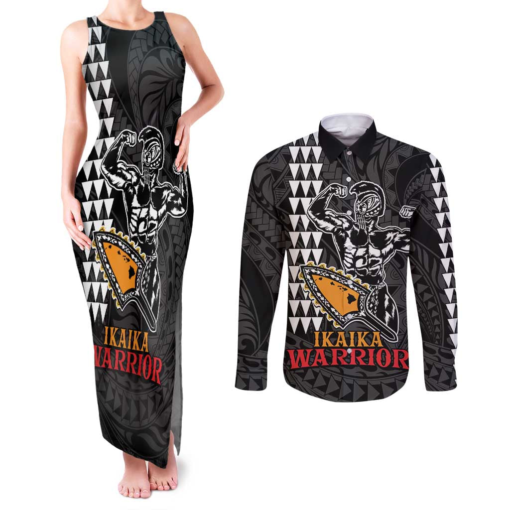 Aloha Spirit Ikaika Warrior Helmet Couples Matching Tank Maxi Dress and Long Sleeve Button Shirt