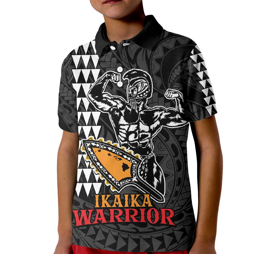 Aloha Spirit Ikaika Warrior Helmet Kid Polo Shirt LT9 Kid Black - Polynesian Pride