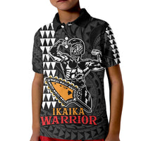 Aloha Spirit Ikaika Warrior Helmet Kid Polo Shirt LT9 Kid Black - Polynesian Pride