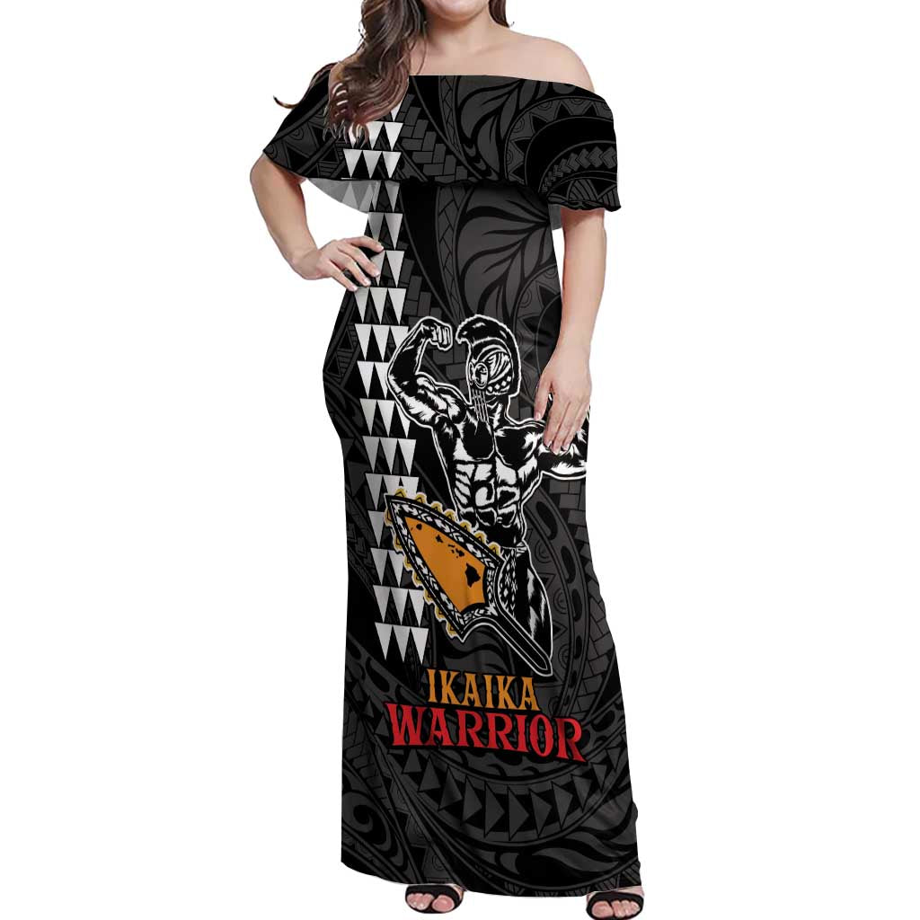 Aloha Spirit Ikaika Warrior Helmet Off Shoulder Maxi Dress LT9 Women Black - Polynesian Pride