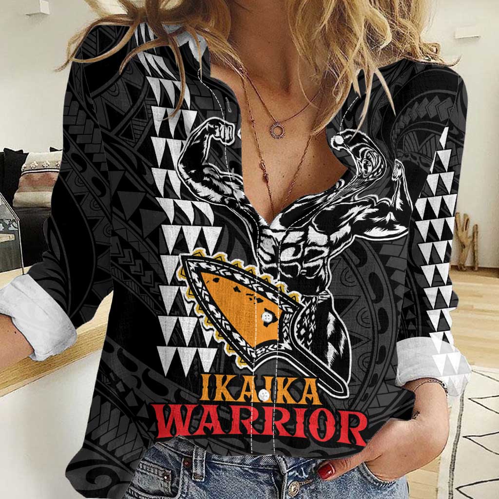 Aloha Spirit Ikaika Warrior Helmet Women Casual Shirt LT9 Female Black - Polynesian Pride