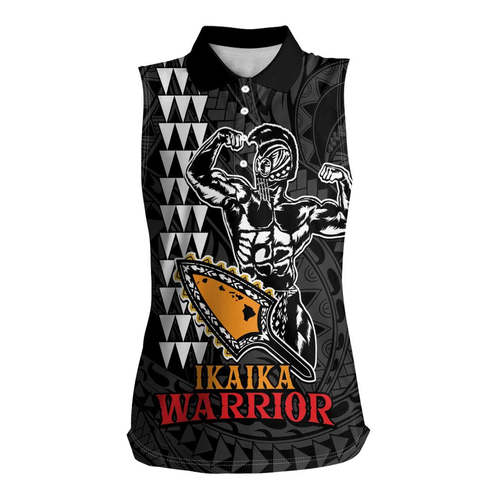 Aloha Spirit Ikaika Warrior Helmet Women Sleeveless Polo Shirt LT9 Female Black - Polynesian Pride