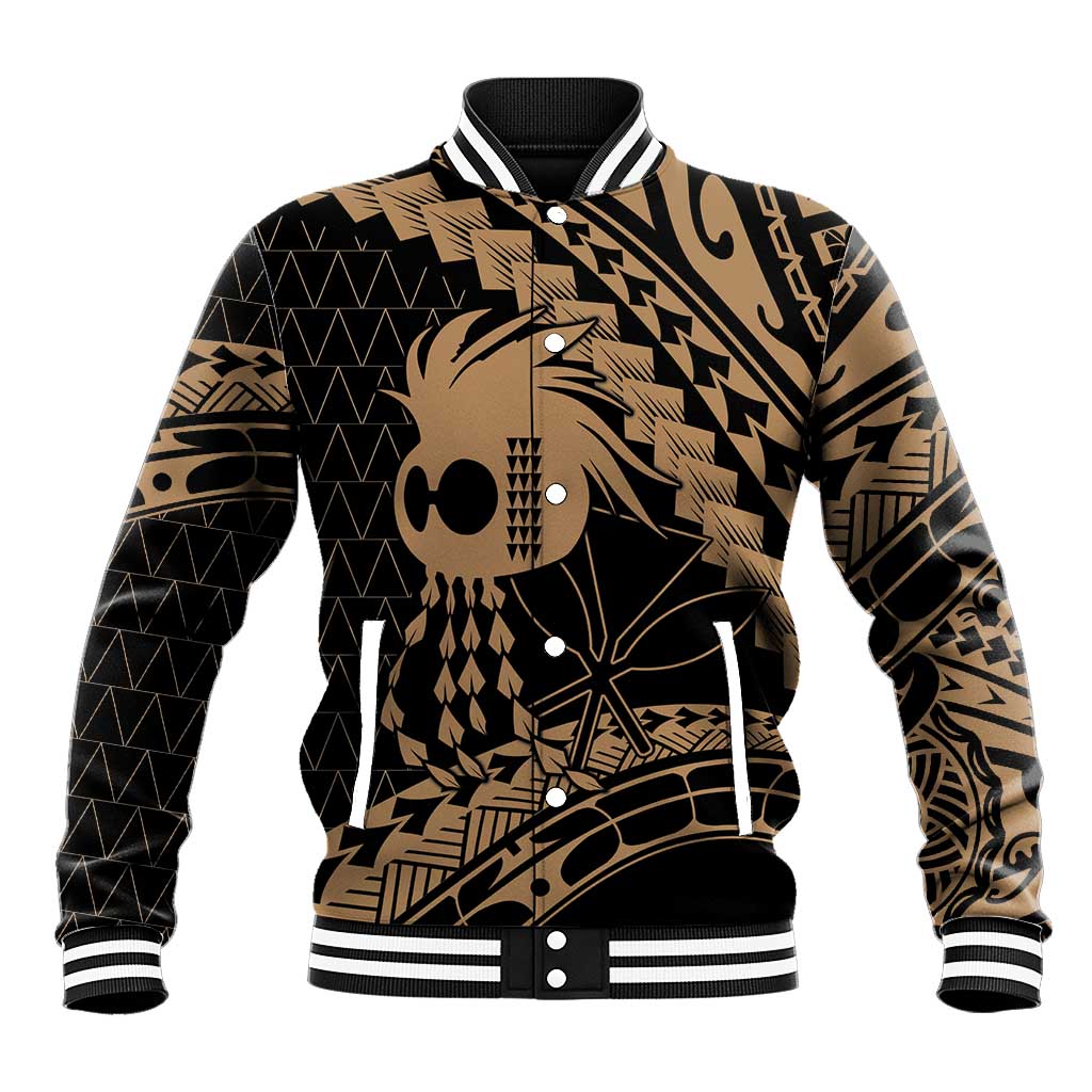 Ikaika Hawaiian Mythic Koa Tribal Warrior Baseball Jacket LT9 Unisex Gold - Polynesian Pride