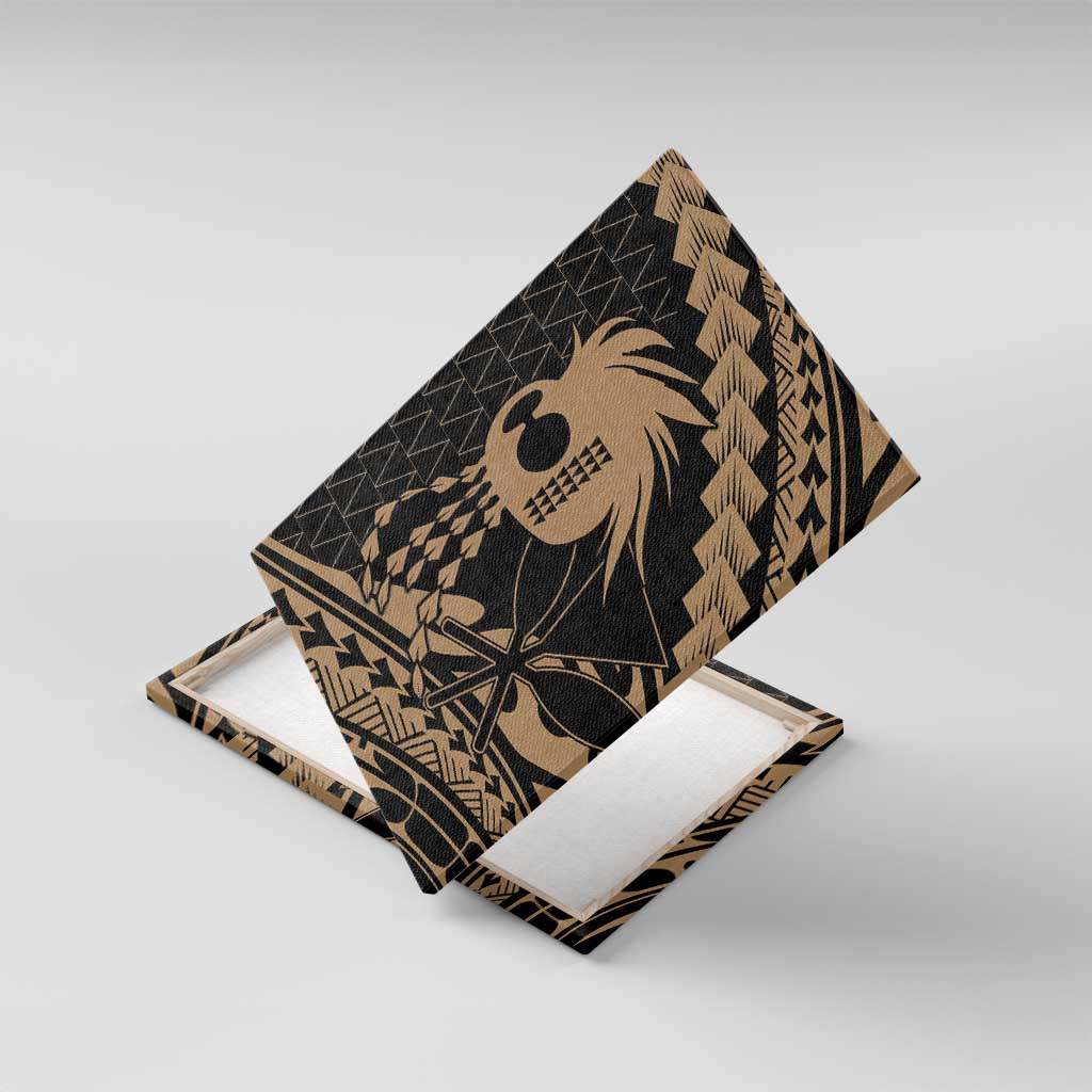 Ikaika Hawaiian Mythic Koa Tribal Warrior Canvas Wall Art LT9 With Frame Gold - Polynesian Pride