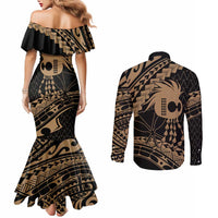 Ikaika Hawaiian Mythic Koa Tribal Warrior Couples Matching Mermaid Dress and Long Sleeve Button Shirt LT9 - Polynesian Pride