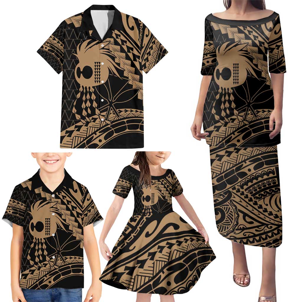 Ikaika Hawaiian Mythic Koa Tribal Warrior Family Matching Puletasi and Hawaiian Shirt