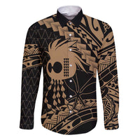Ikaika Hawaiian Mythic Koa Tribal Warrior Family Matching Short Sleeve Bodycon Dress and Hawaiian Shirt LT9 Dad's Shirt - Long Sleeve Gold - Polynesian Pride