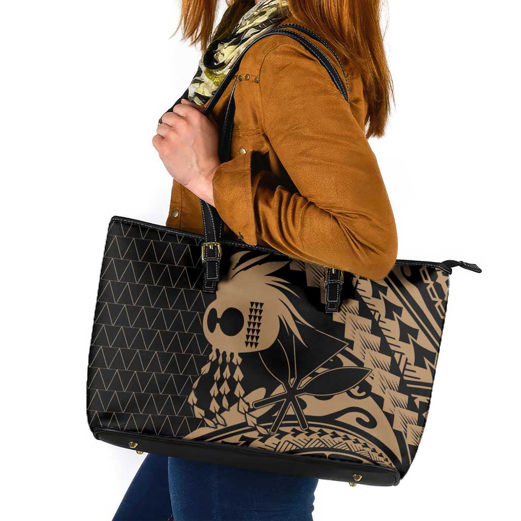 Ikaika Hawaiian Mythic Koa Tribal Warrior Leather Tote Bag LT9 Gold - Polynesian Pride