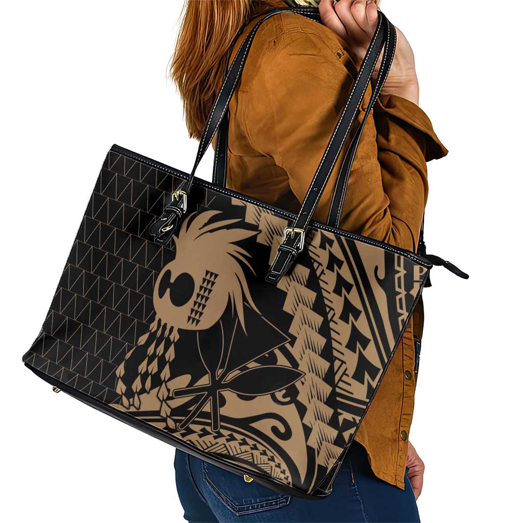 Ikaika Hawaiian Mythic Koa Tribal Warrior Leather Tote Bag LT9 - Polynesian Pride