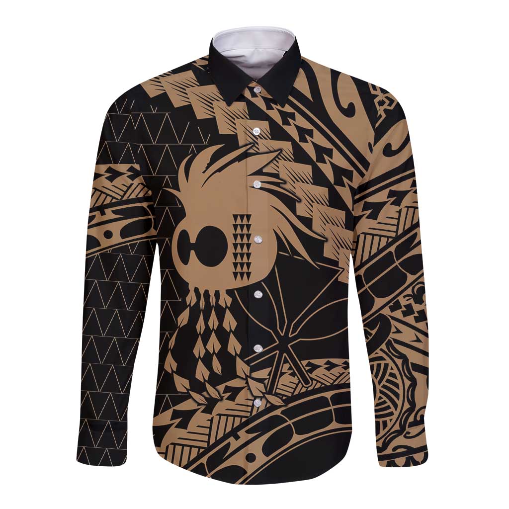 Ikaika Hawaiian Mythic Koa Tribal Warrior Long Sleeve Button Shirt LT9 Unisex Gold - Polynesian Pride