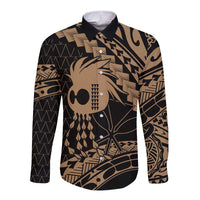 Ikaika Hawaiian Mythic Koa Tribal Warrior Long Sleeve Button Shirt LT9 Unisex Gold - Polynesian Pride