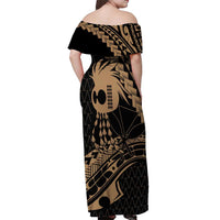 Ikaika Hawaiian Mythic Koa Tribal Warrior Off Shoulder Maxi Dress LT9 - Polynesian Pride