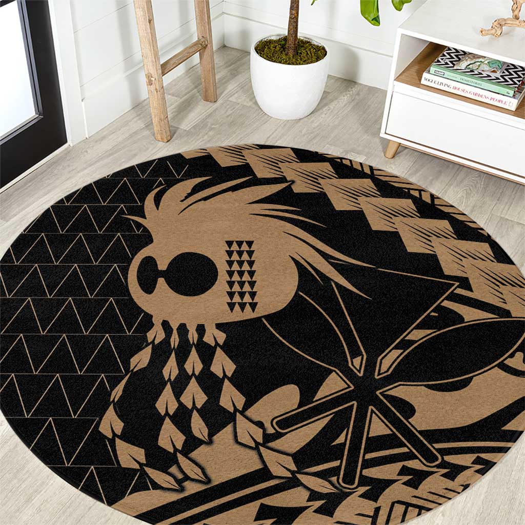 Ikaika Hawaiian Mythic Koa Tribal Warrior Round Carpet LT9 Gold - Polynesian Pride