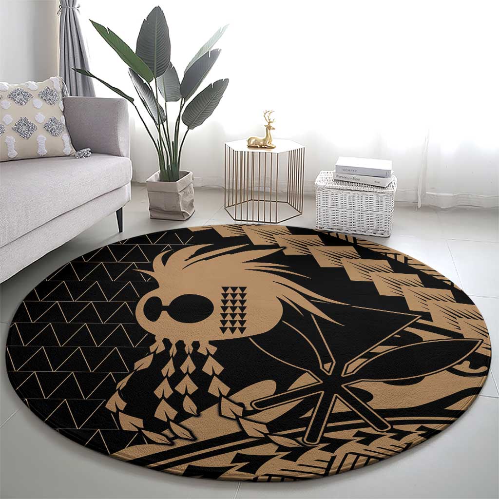 Ikaika Hawaiian Mythic Koa Tribal Warrior Round Carpet LT9 - Polynesian Pride