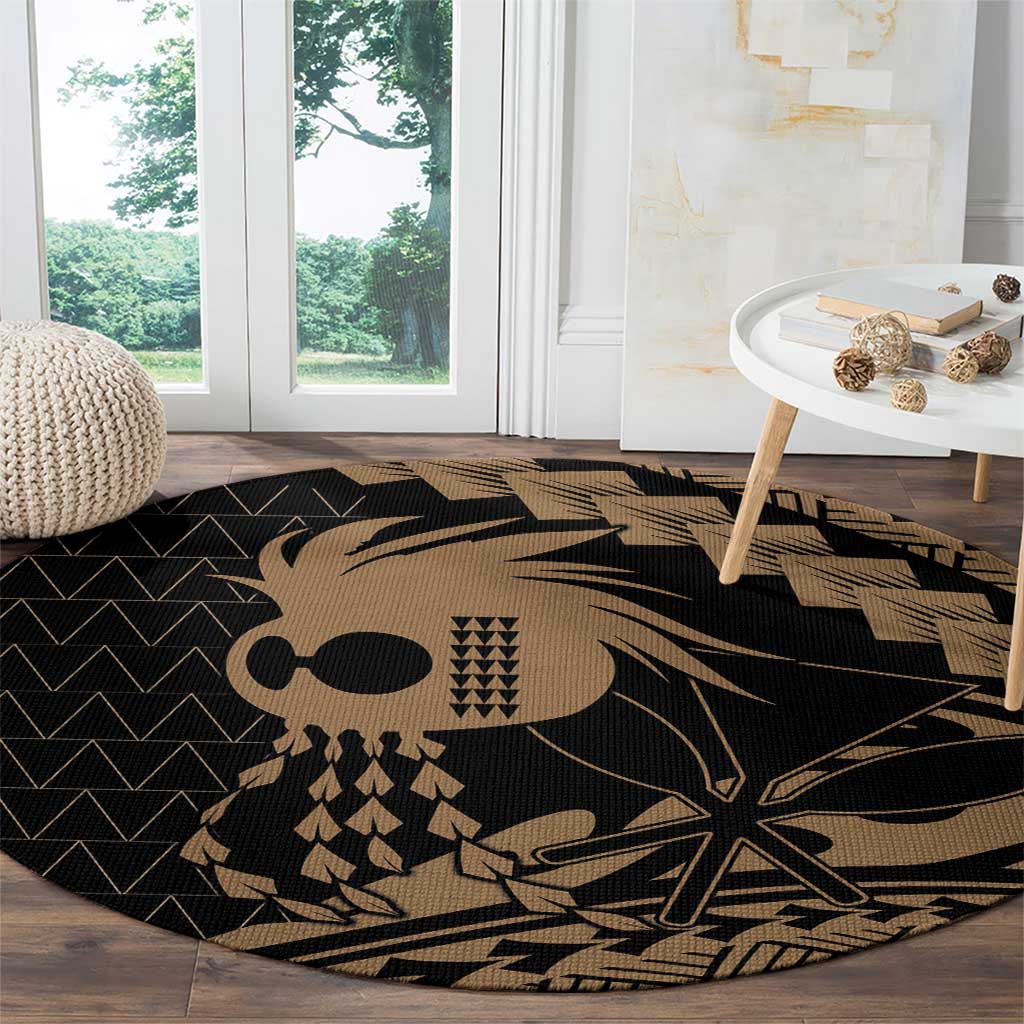 Ikaika Hawaiian Mythic Koa Tribal Warrior Round Carpet LT9 - Polynesian Pride