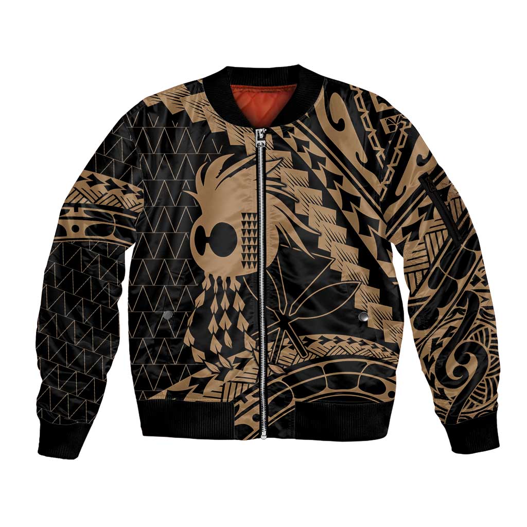 Ikaika Hawaiian Mythic Koa Tribal Warrior Sleeve Zip Bomber Jacket LT9 Unisex Gold - Polynesian Pride