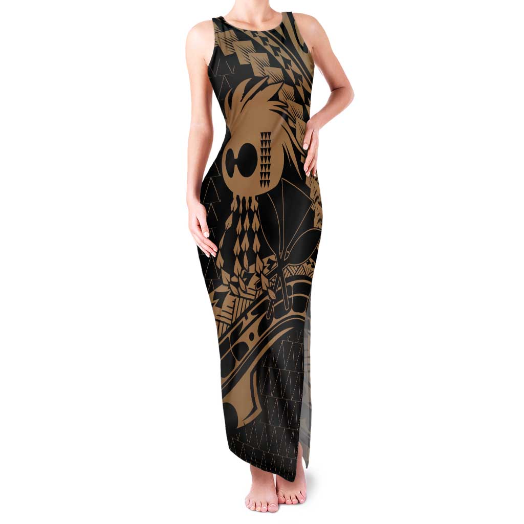 Ikaika Hawaiian Mythic Koa Tribal Warrior Tank Maxi Dress LT9 Women Gold - Polynesian Pride