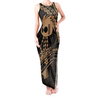 Ikaika Hawaiian Mythic Koa Tribal Warrior Tank Maxi Dress LT9 Women Gold - Polynesian Pride