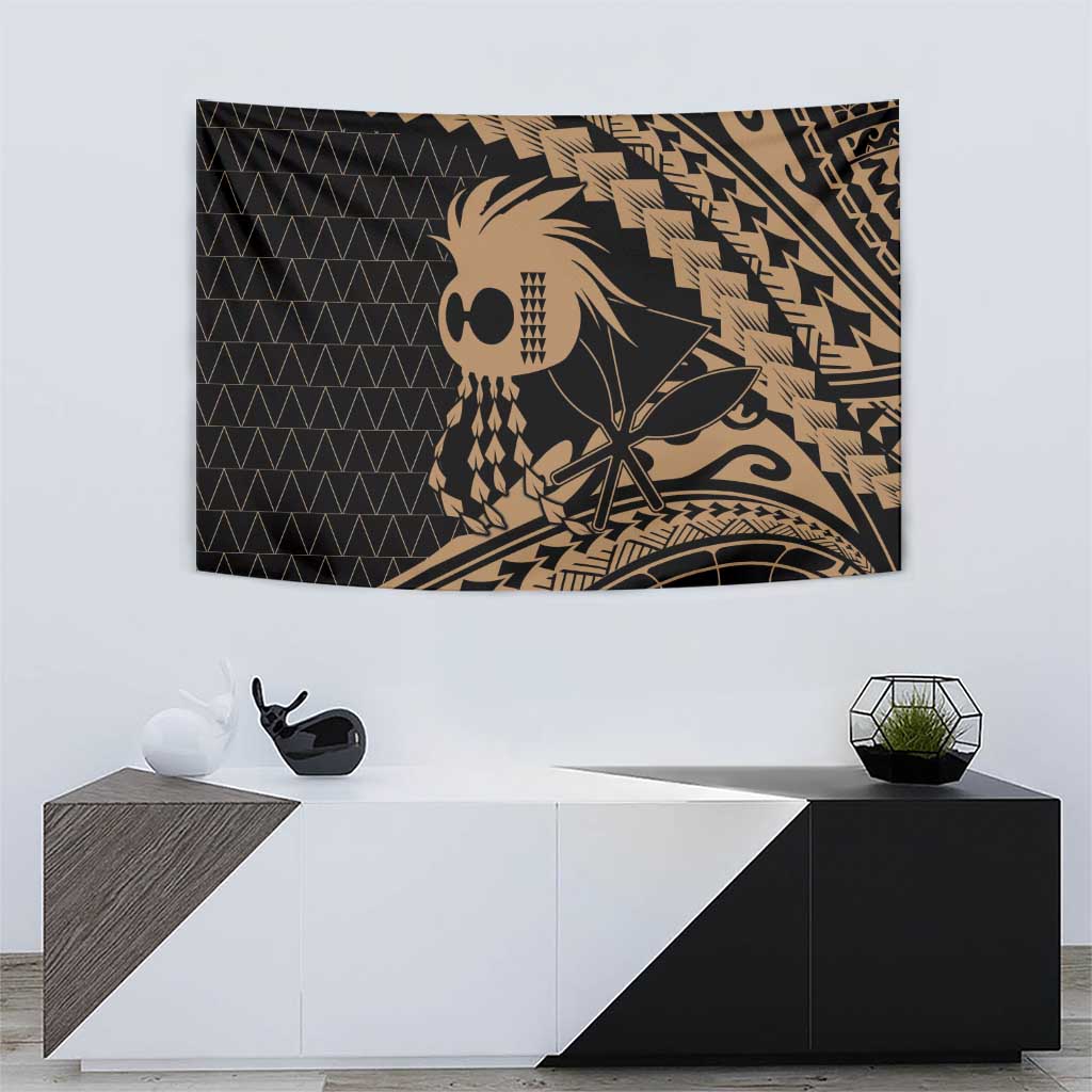 Ikaika Hawaiian Mythic Koa Tribal Warrior Tapestry LT9 - Polynesian Pride