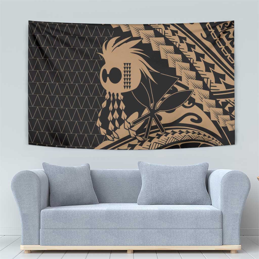 Ikaika Hawaiian Mythic Koa Tribal Warrior Tapestry LT9 - Polynesian Pride
