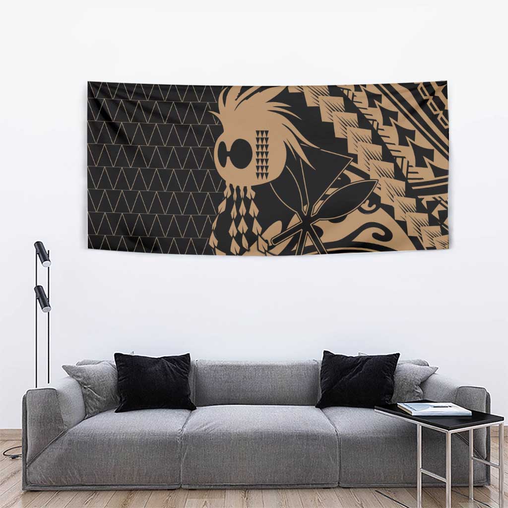 Ikaika Hawaiian Mythic Koa Tribal Warrior Tapestry LT9 - Polynesian Pride