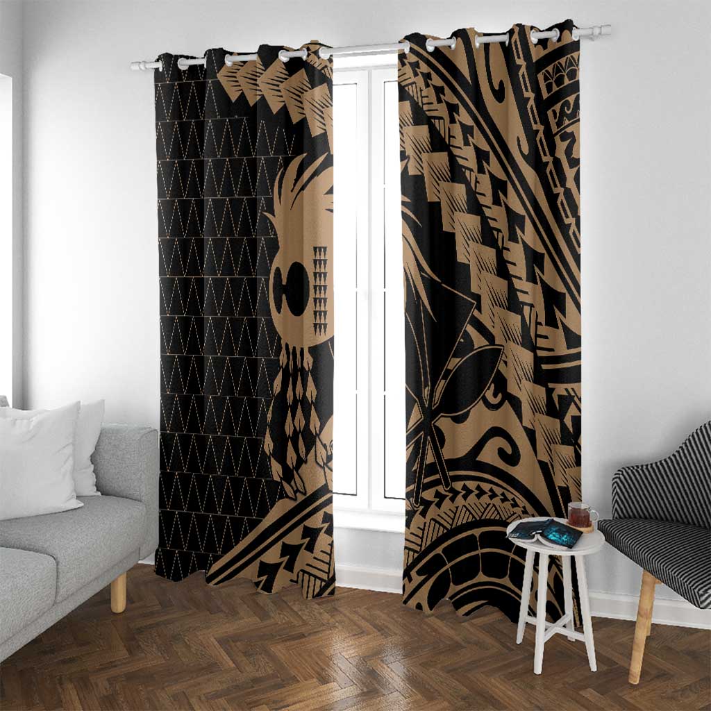 Ikaika Hawaiian Mythic Koa Tribal Warrior Window Curtain LT9 With Grommets Gold - Polynesian Pride