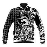 Koa Ikaika Warrior Helmet with Shark Baseball Jacket Black Kakau Style
