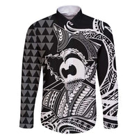 Koa Ikaika Warrior Helmet with Shark Family Matching Puletasi and Hawaiian Shirt Black Kakau Style