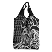 Koa Ikaika Warrior Helmet with Shark Grocery Bag Black Kakau Style