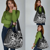 Koa Ikaika Warrior Helmet with Shark Grocery Bag Black Kakau Style