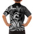 Koa Ikaika Warrior Helmet with Shark Hawaiian Shirt Black Kakau Style