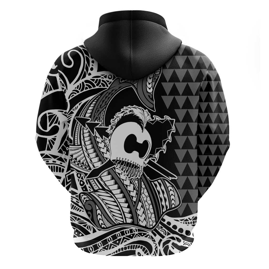 Koa Ikaika Warrior Helmet with Shark Hoodie Black Kakau Style