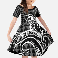 Koa Ikaika Warrior Helmet with Shark Kid Short Sleeve Dress Black Kakau Style