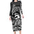 Koa Ikaika Warrior Helmet with Shark Long Sleeve Bodycon Dress Black Kakau Style