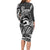 Koa Ikaika Warrior Helmet with Shark Long Sleeve Bodycon Dress Black Kakau Style