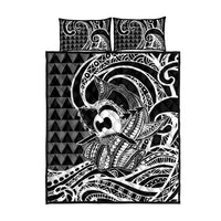 Koa Ikaika Warrior Helmet with Shark Quilt Bed Set Black Kakau Style