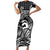 Koa Ikaika Warrior Helmet with Shark Short Sleeve Bodycon Dress Black Kakau Style