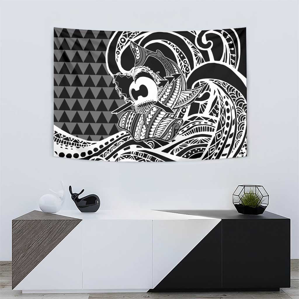 Koa Ikaika Warrior Helmet with Shark Tapestry Black Kakau Style