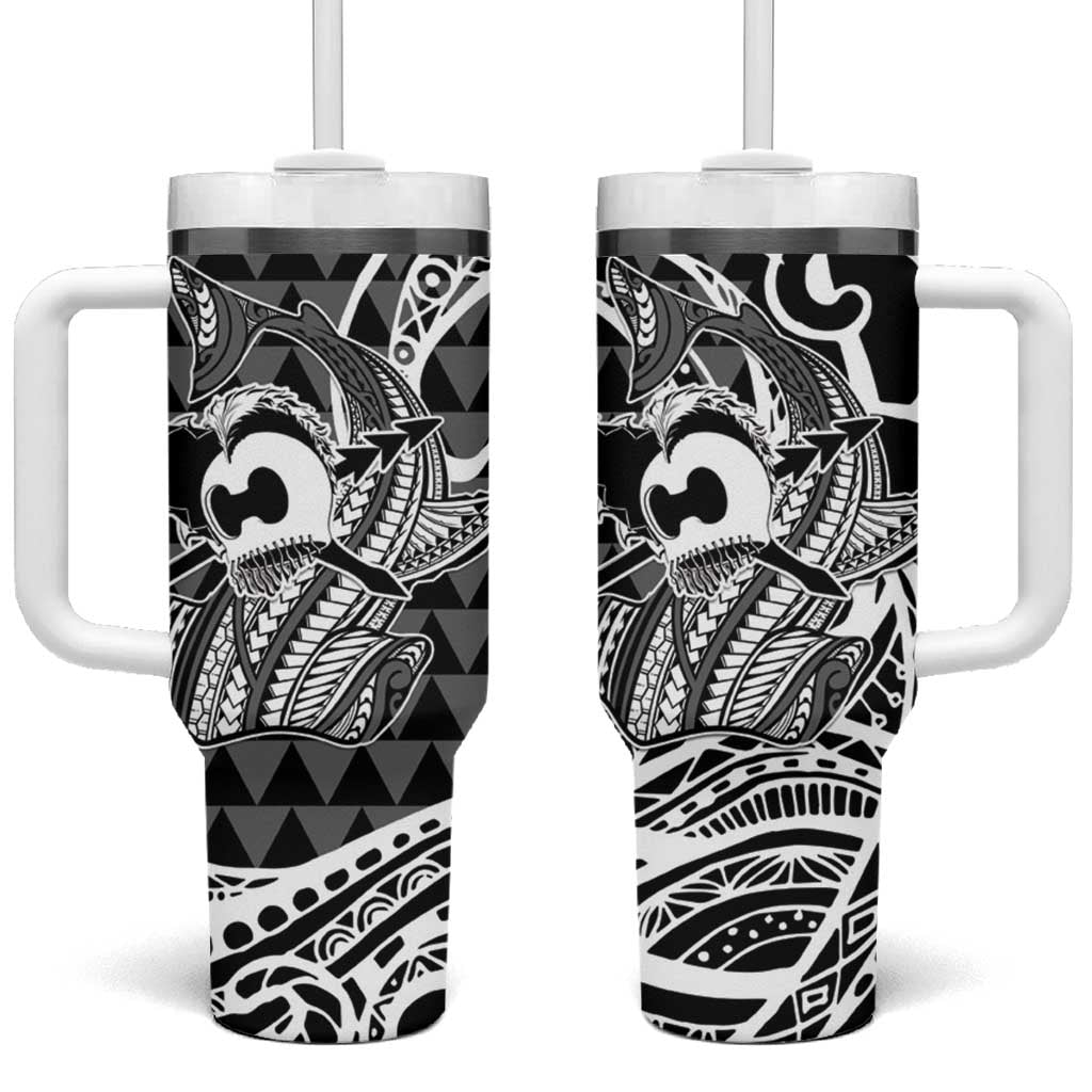 Koa Ikaika Warrior Helmet with Shark Tumbler With Handle Black Kakau Style LT9 One Size: 40 oz Black - Polynesian Pride