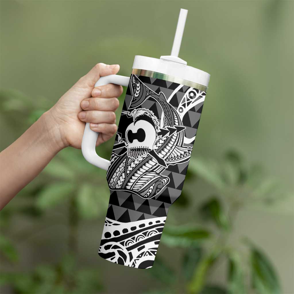 Koa Ikaika Warrior Helmet with Shark Tumbler With Handle Black Kakau Style LT9 - Polynesian Pride