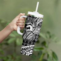 Koa Ikaika Warrior Helmet with Shark Tumbler With Handle Black Kakau Style LT9 - Polynesian Pride