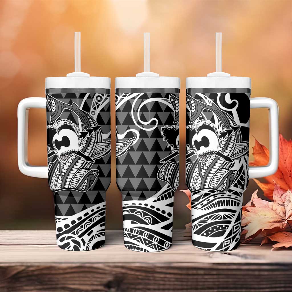 Koa Ikaika Warrior Helmet with Shark Tumbler With Handle Black Kakau Style LT9 - Polynesian Pride