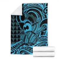 Koa Ikaika Warrior Helmet with Shark Blanket Blue Kakau Style