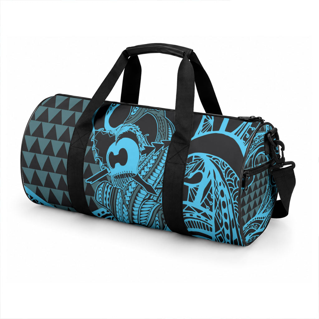 Koa Ikaika Warrior Helmet with Shark Duffle Bag Blue Kakau Style LT9 - Polynesian Pride