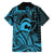 Koa Ikaika Warrior Helmet with Shark Family Matching Off The Shoulder Long Sleeve Dress and Hawaiian Shirt Blue Kakau Style