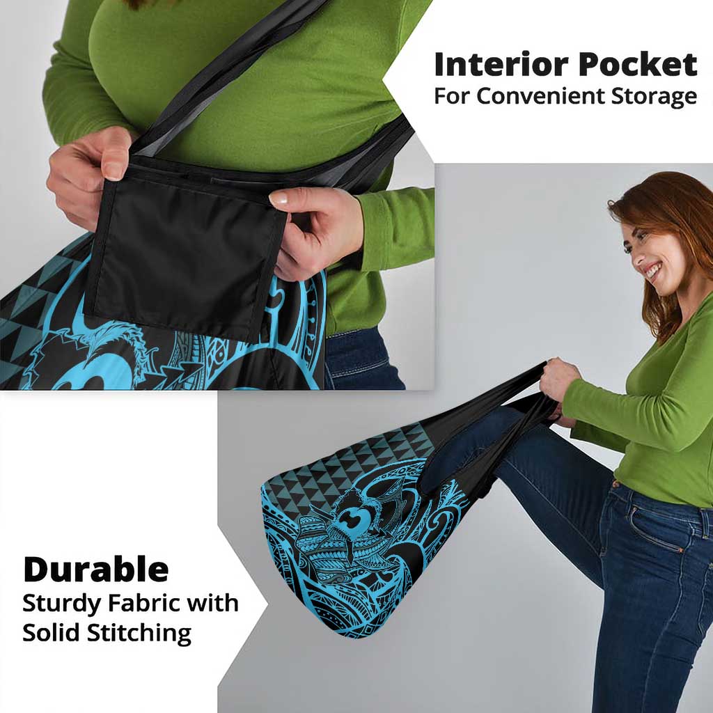 Koa Ikaika Warrior Helmet with Shark Grocery Bag Blue Kakau Style