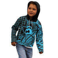 Koa Ikaika Warrior Helmet with Shark Kid Hoodie Blue Kakau Style